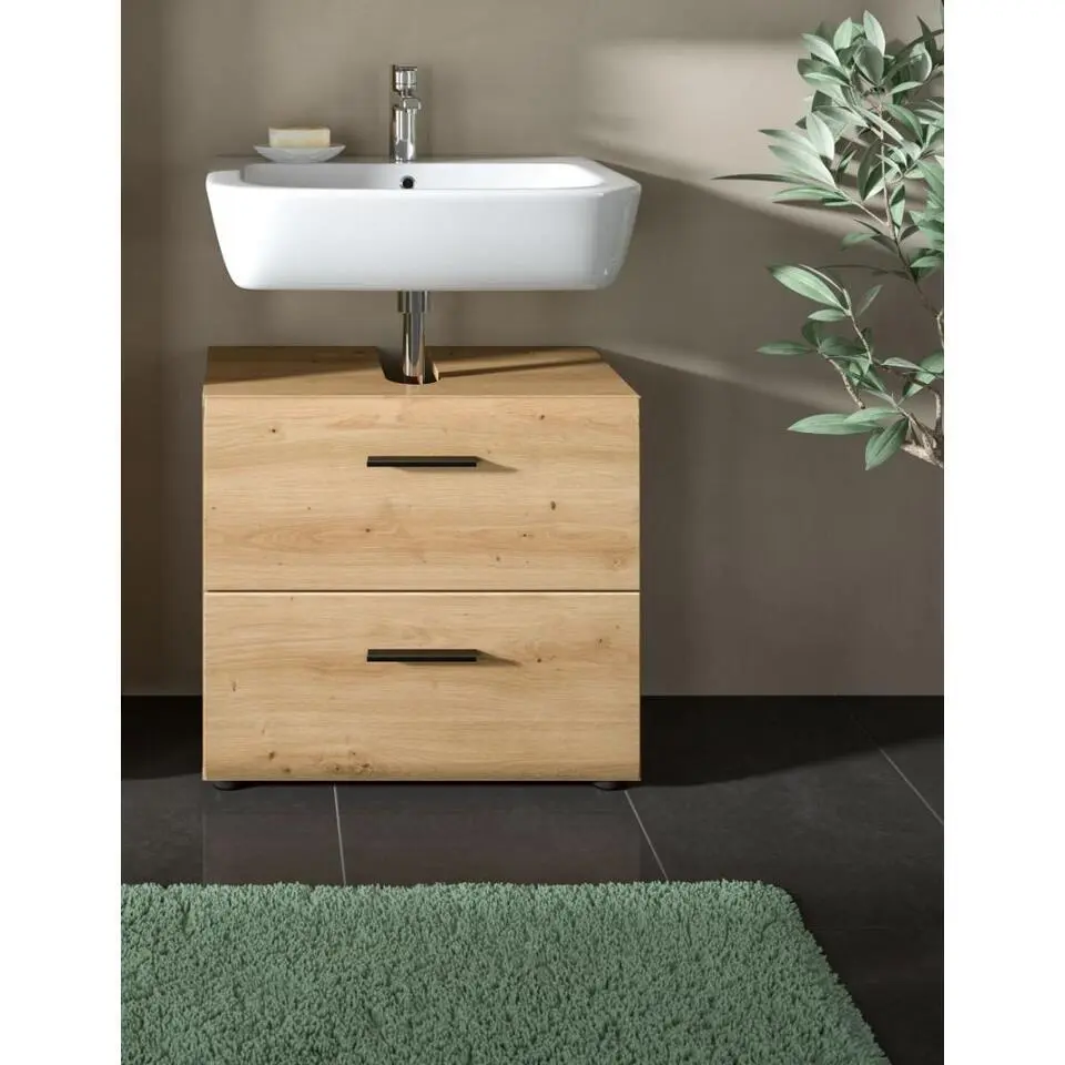 Hioshop Ice wastafel 2 lades eiken decor