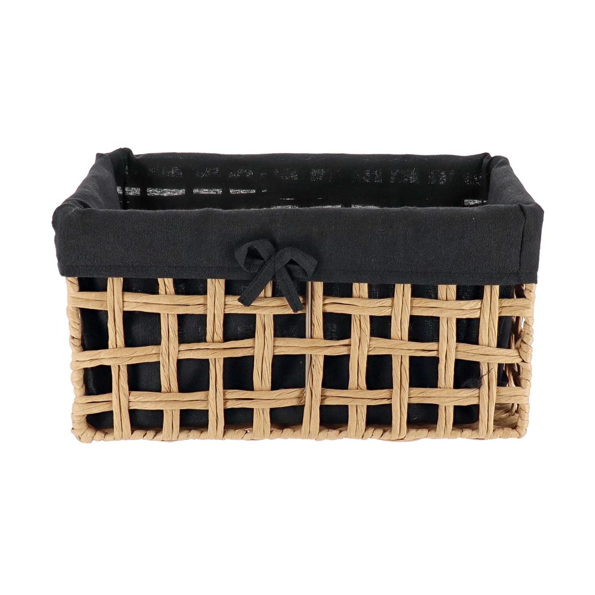 PANIERE RECTANGLE 35X20X18CM NATUREL TISSU NOIR