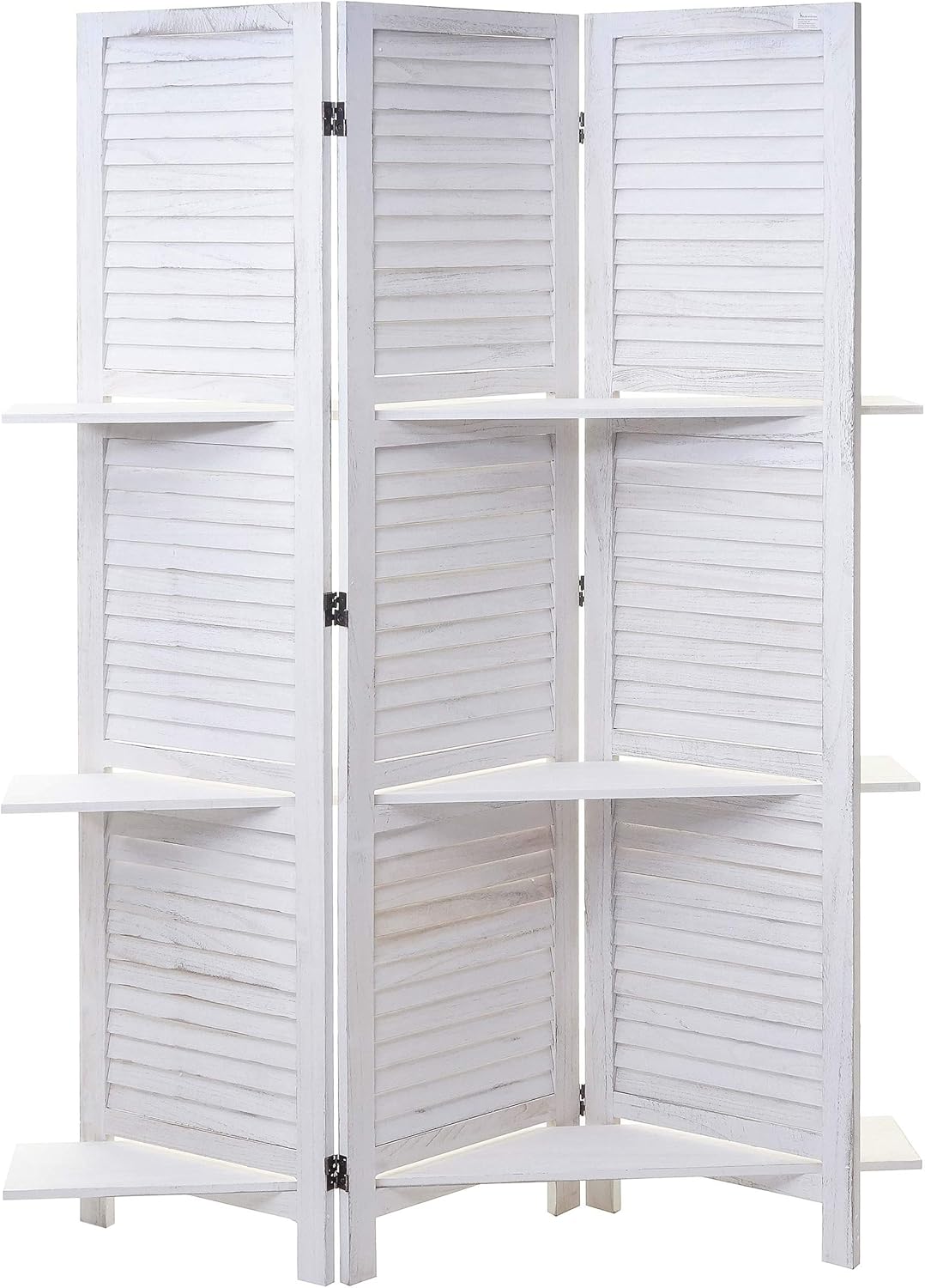 Mendler Paravent T752, Trennwand Raumteiler mit Regalböden 170x125cm, Shabby Look - weiß/weiß WW4105272