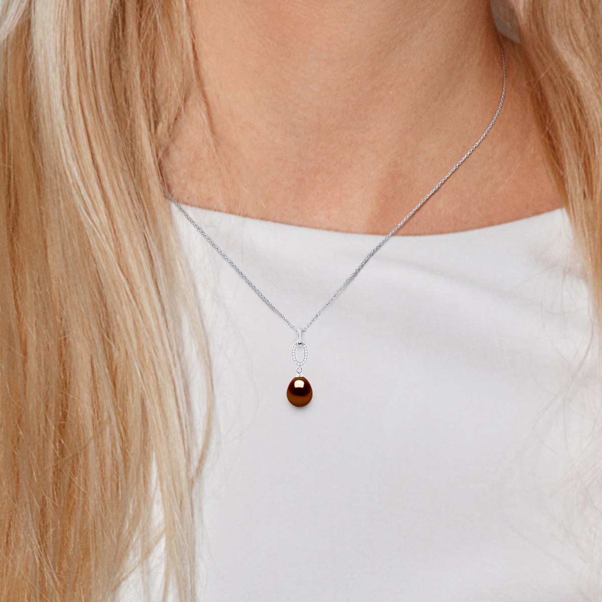 Collier NAVETTE Perle d'Eau Douce 9-10 mm Chocolat Joaillerie Argent 925