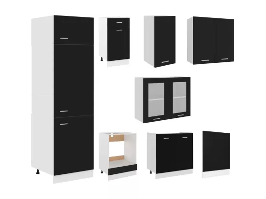 Ensemble de meubles de cuisine 8 pcs Noir Aggloméré