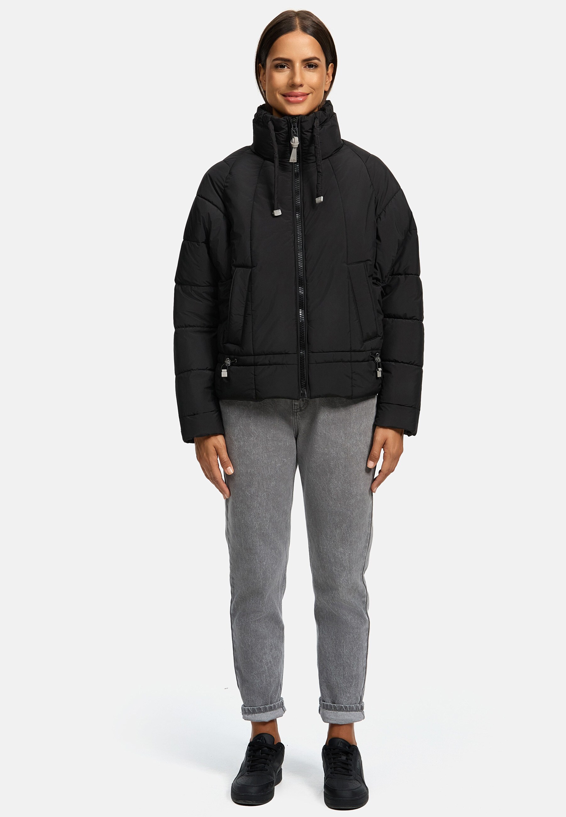 NAVAHOO Damen Winter Jacke Recyceltes Kurz Winterjacke gefütterter Steh Kragen Luftzauber