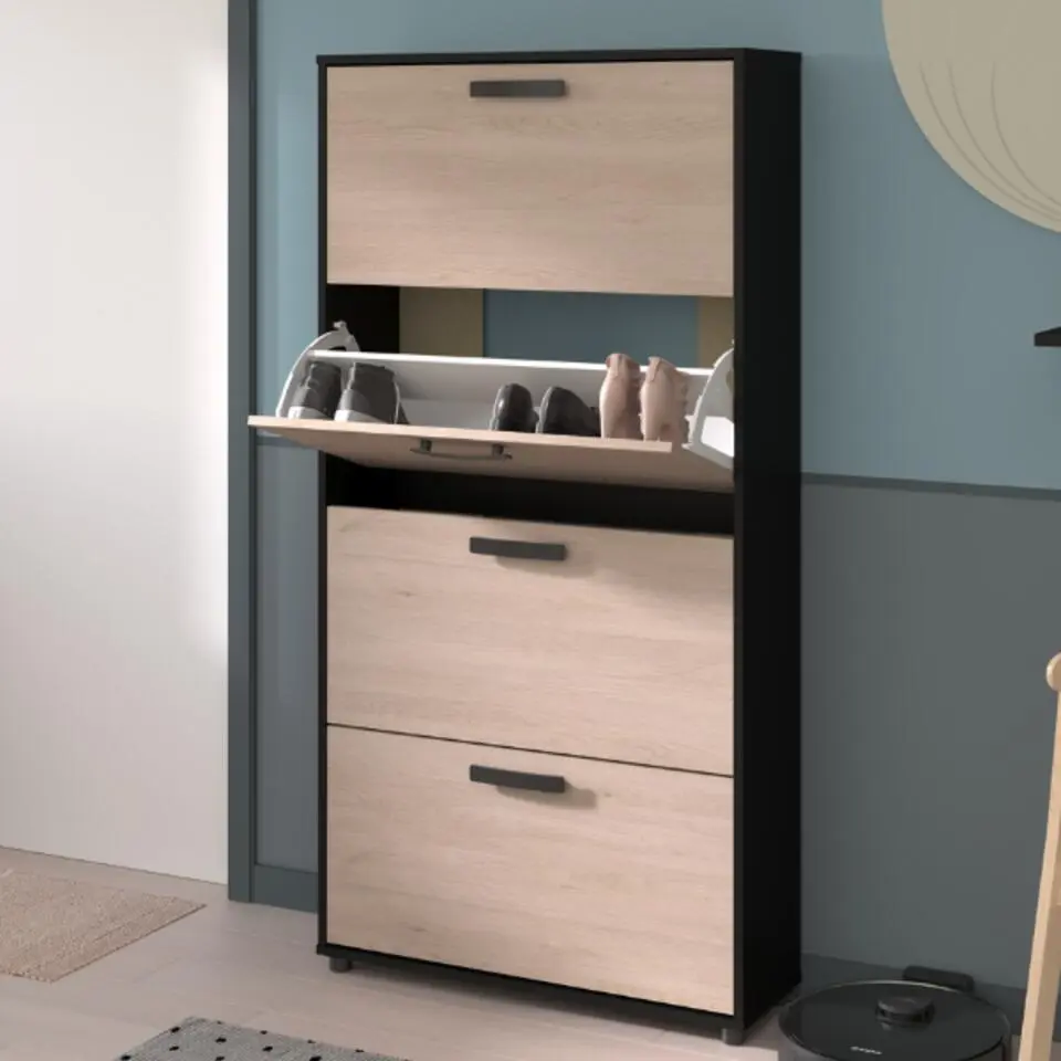 Schoenenkast Celestia met vier deuren - eikdecor/zwart