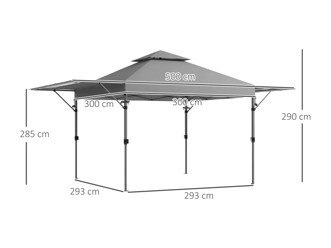 Tonnelle pop-up de jardin barnum pliant 5 x 3 m - sac à de transport à roulettes inclus - acier oxford gris