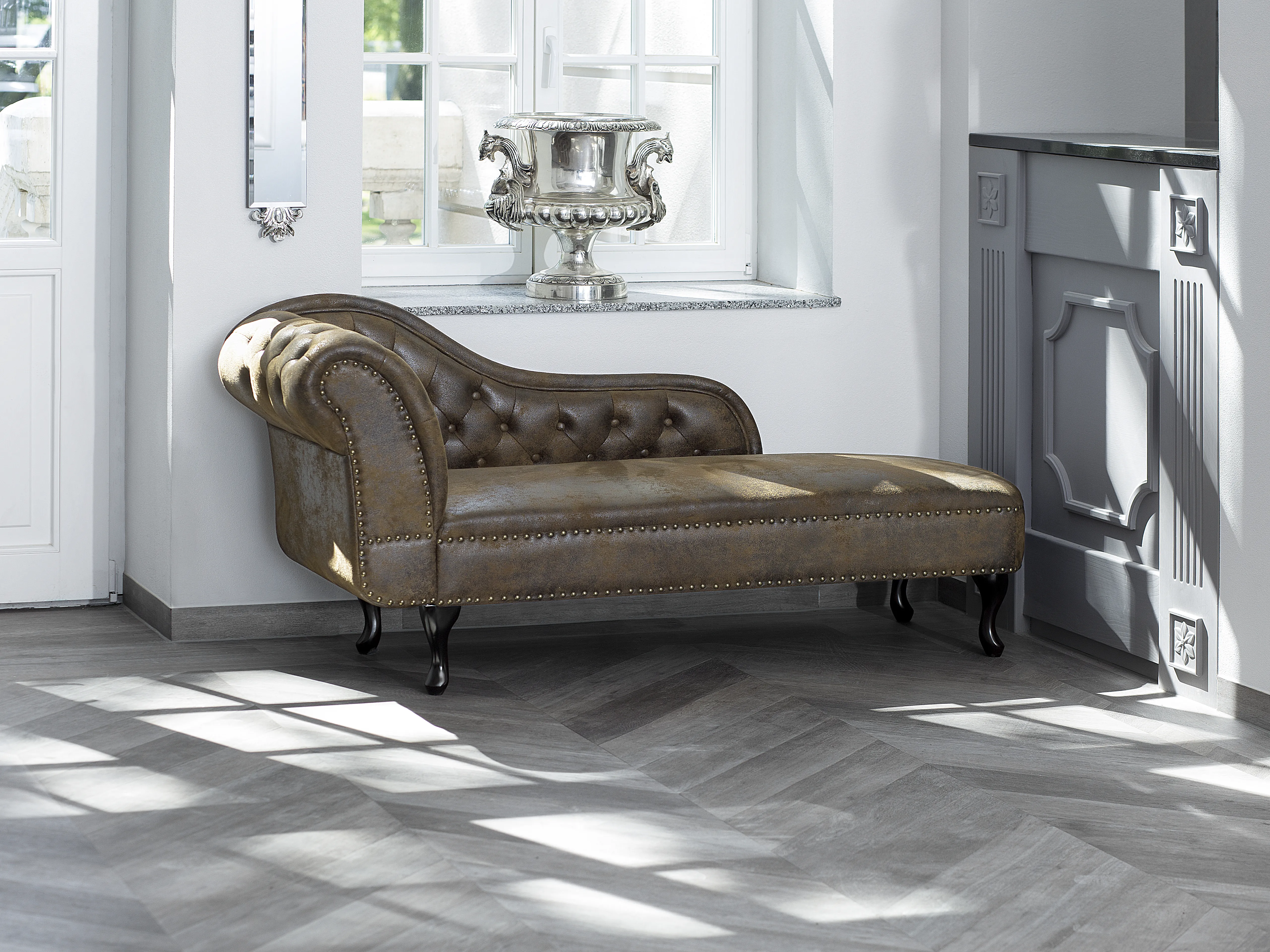 Linkszijdige chaise longue NIMES Kunstsuède Donkerbruin