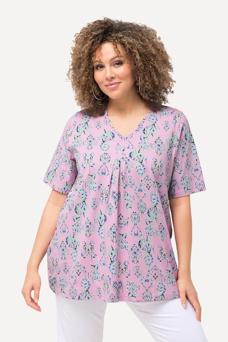 T-Shirt, Zierfalten, A-Linie, V-Ausschnitt, Halbarm