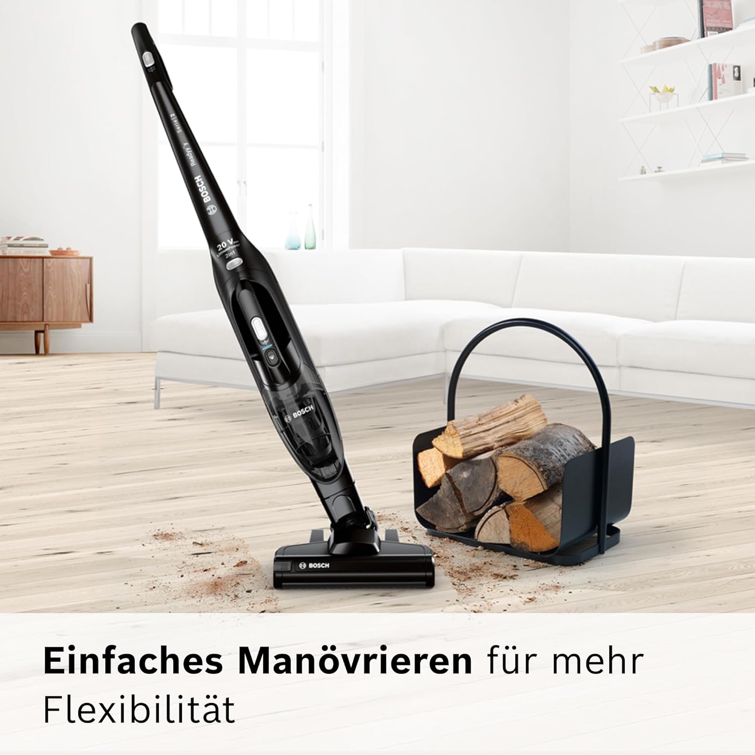Bosch Akku-Staubsauger Readyy'y 2in1 Serie 2, 20Vmax, kabellos, beutellos, abnehmbares Handgerät, hohe Saugkraft, Lange Laufzeit, 2 Stufen, freistehend, schwarz, BBHF220