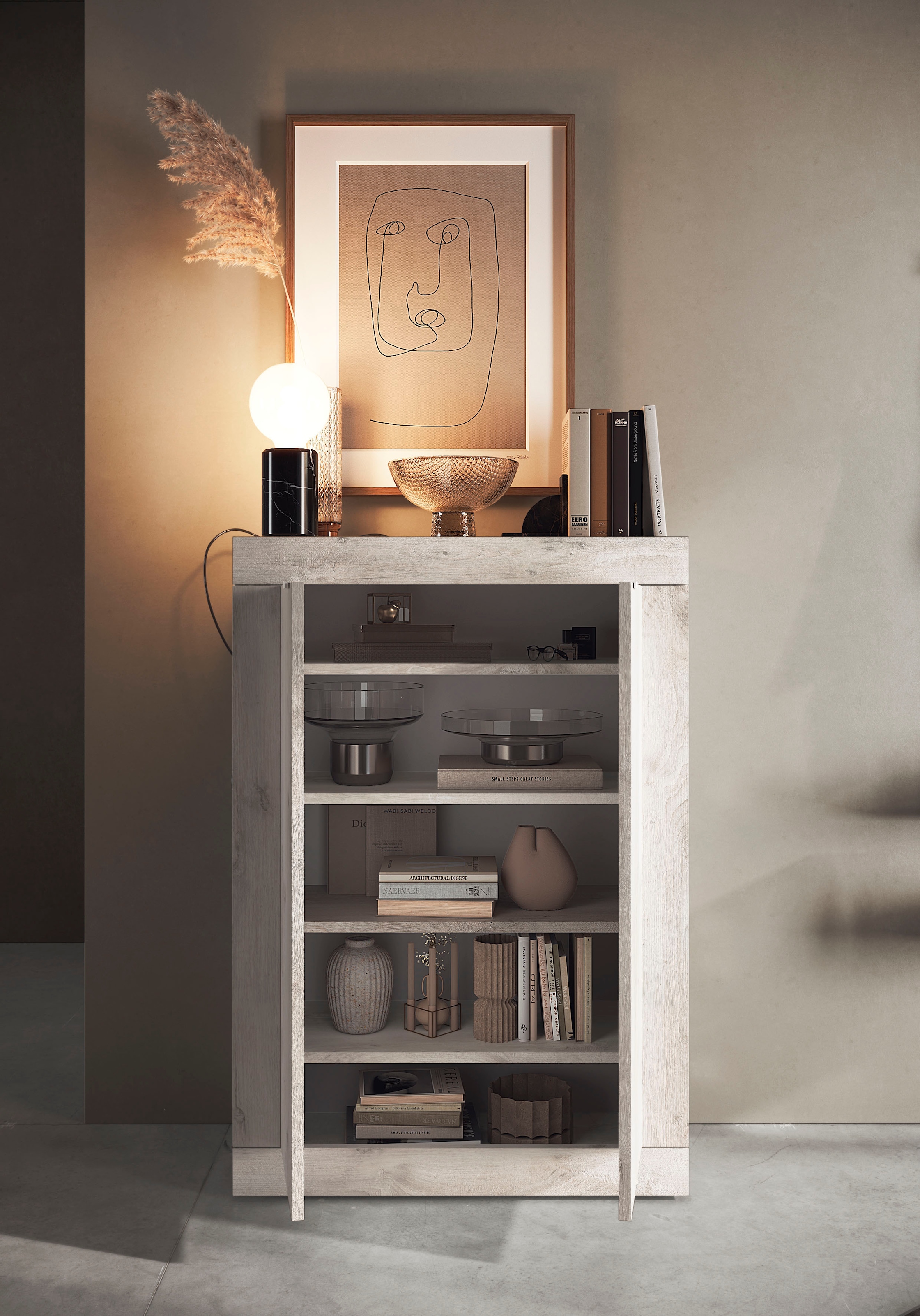INOSIGN Schuhschrank »Basic Breite 78 cm, Höhe 116 cm, Schuhkommode,« moderne Rahmenoptik, Metallgriffe, 4 Einlegeböden