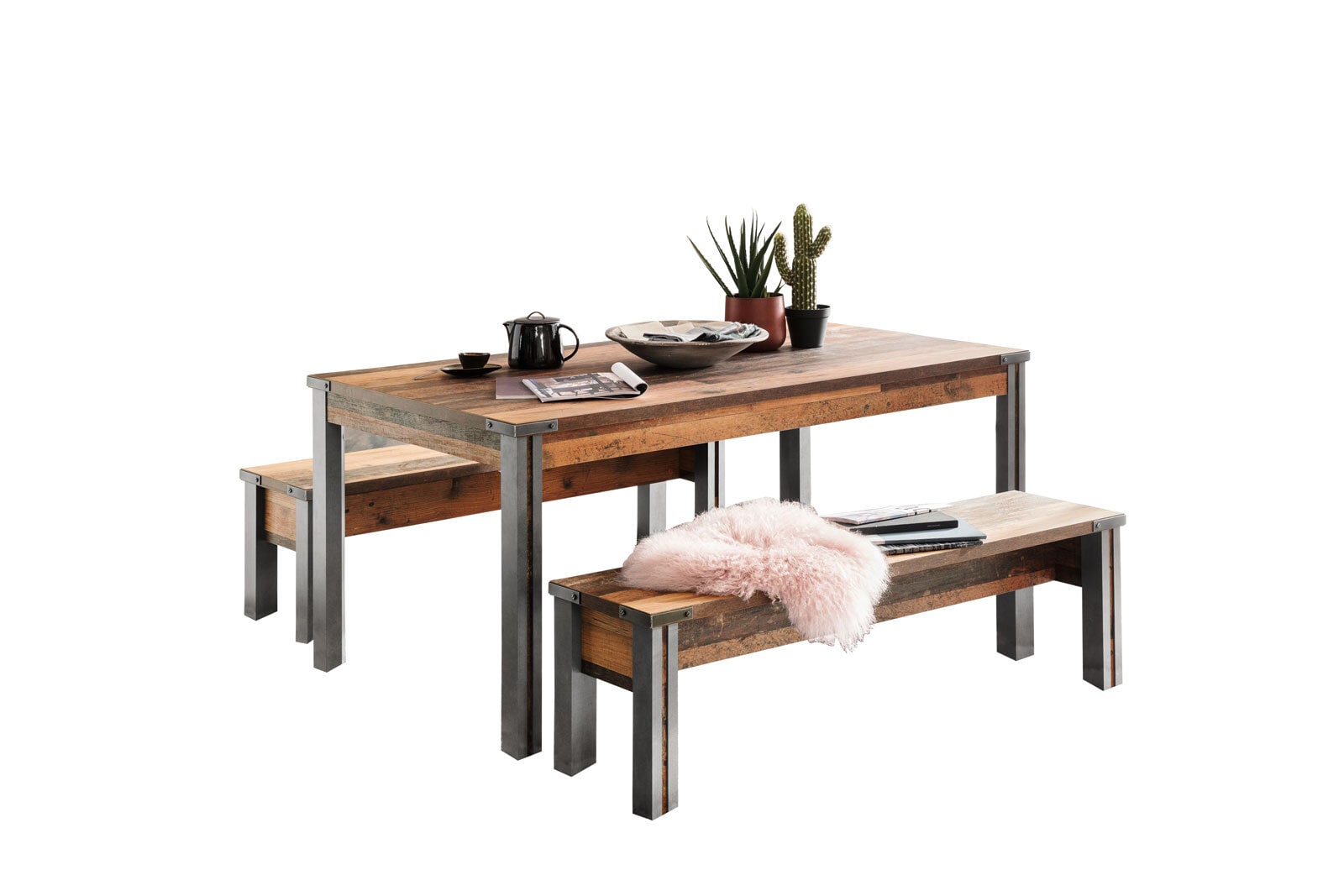 Bank Prime Grau/Braun Matera - Old Wood-Dekor 140 x 44 x 35 cm