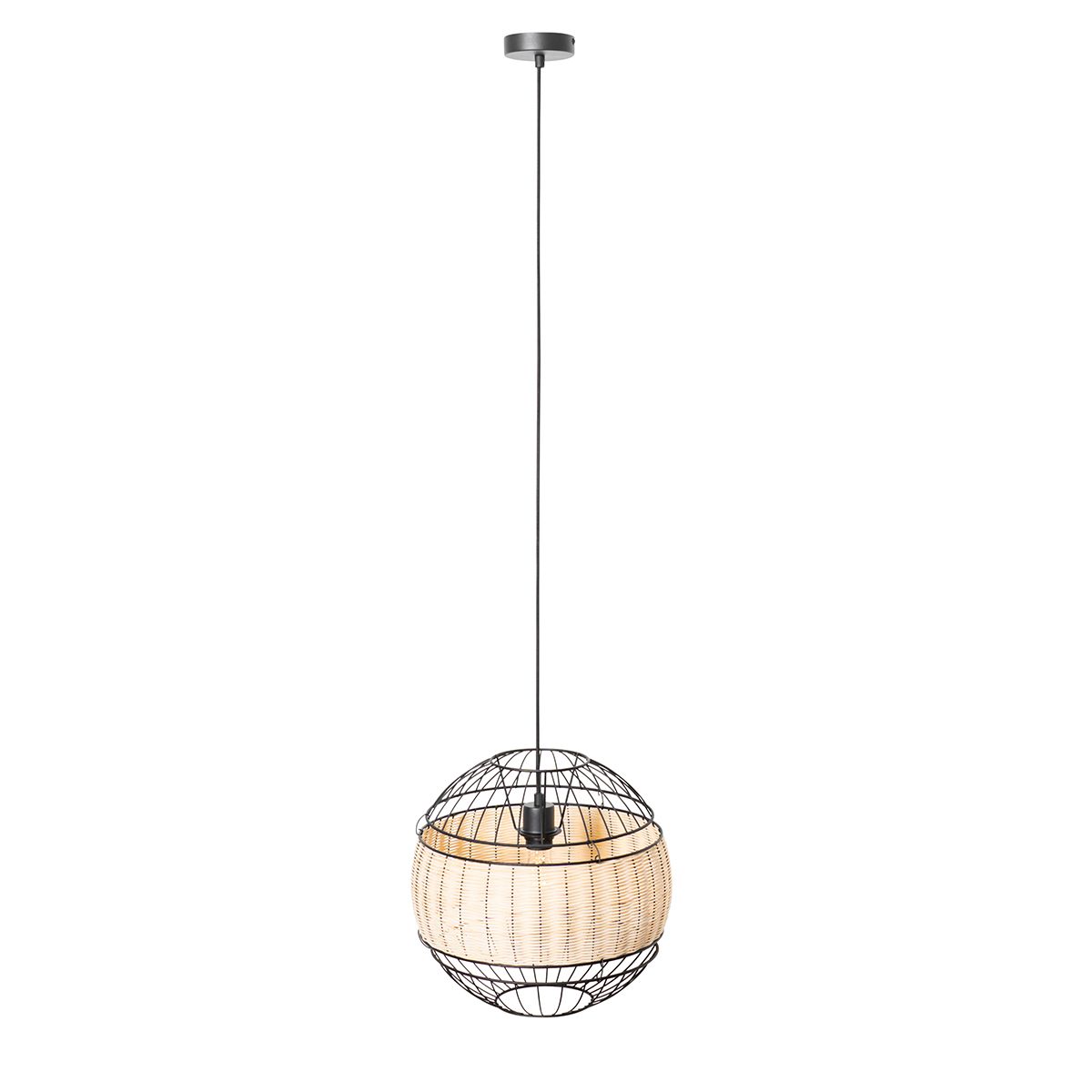 Oosterse hanglamp zwart met rotan 38 cm - Emir
