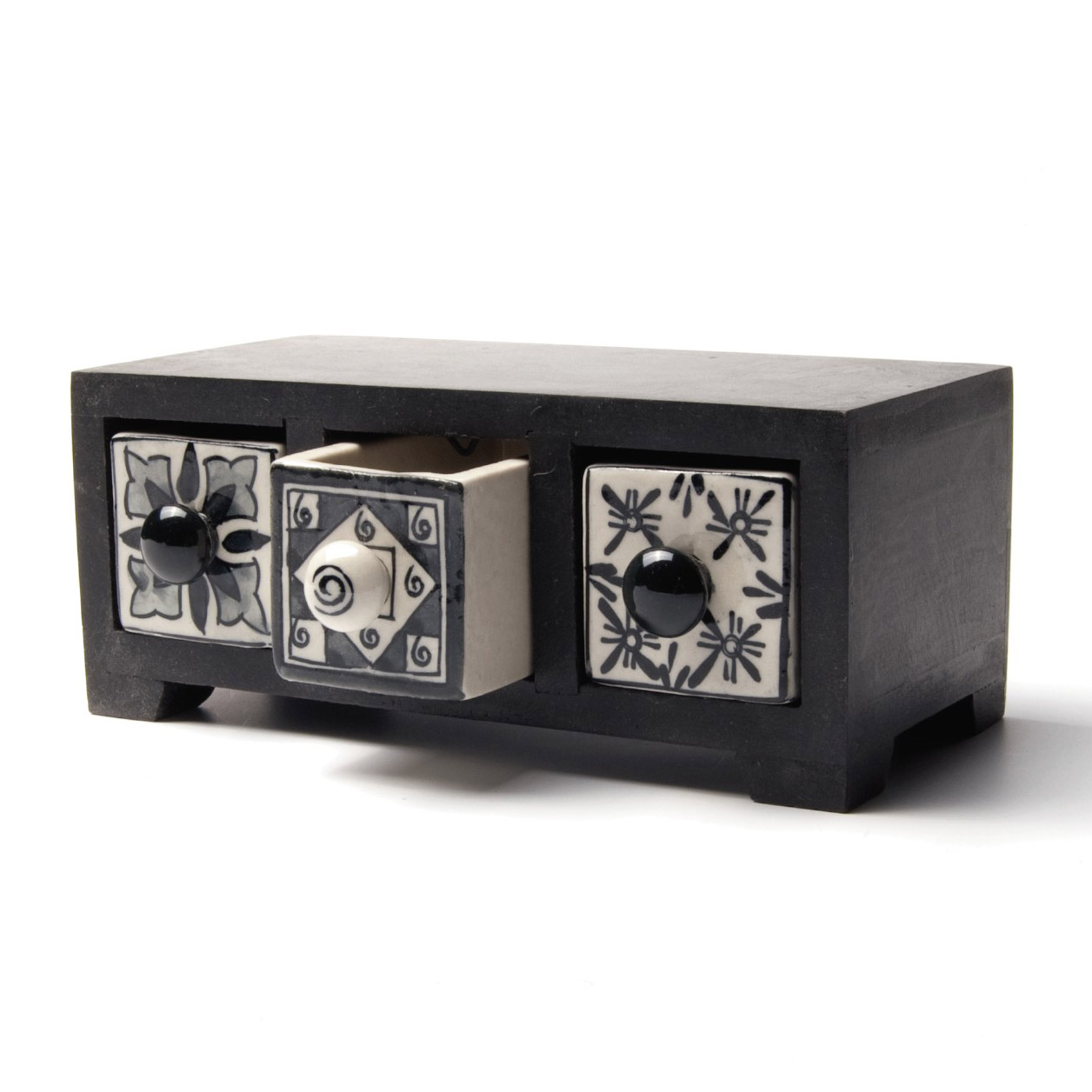 Schubladentruhe mit 3 Schubladen, schwarz/weiß, L 10 cm, B 21 cm, H 9 cm von fischer's lagerhaus