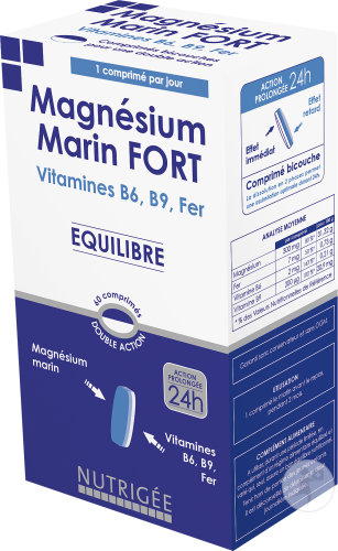 Nutrigée Équilibre Magnésium Marin Fort Vitamines B6 B9 Fer Double Action 60 Comprimés Bicouches