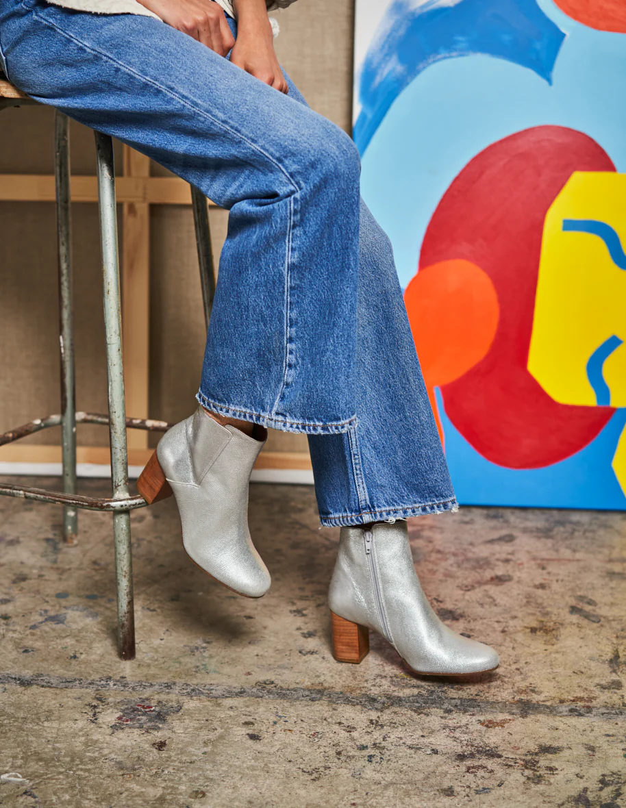 Bottines à talons Mathilde H - Cuir python argent