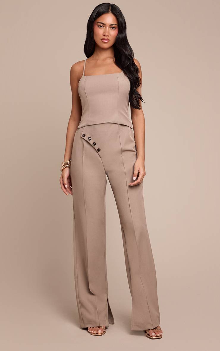Gris Combinaison Pantalon Droite Ajustée En Tissu Tissé Avec Détails Boutonnés