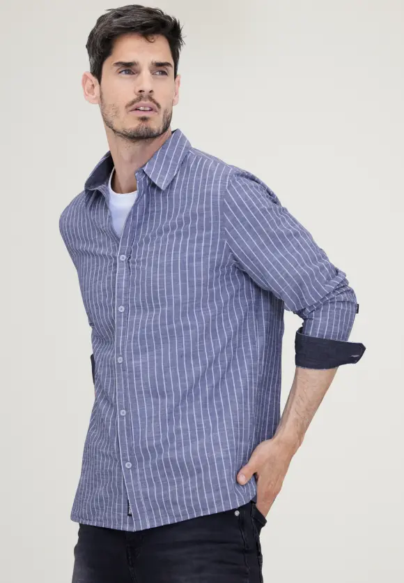 Chambray Hemd mit Streifen - chambray blue