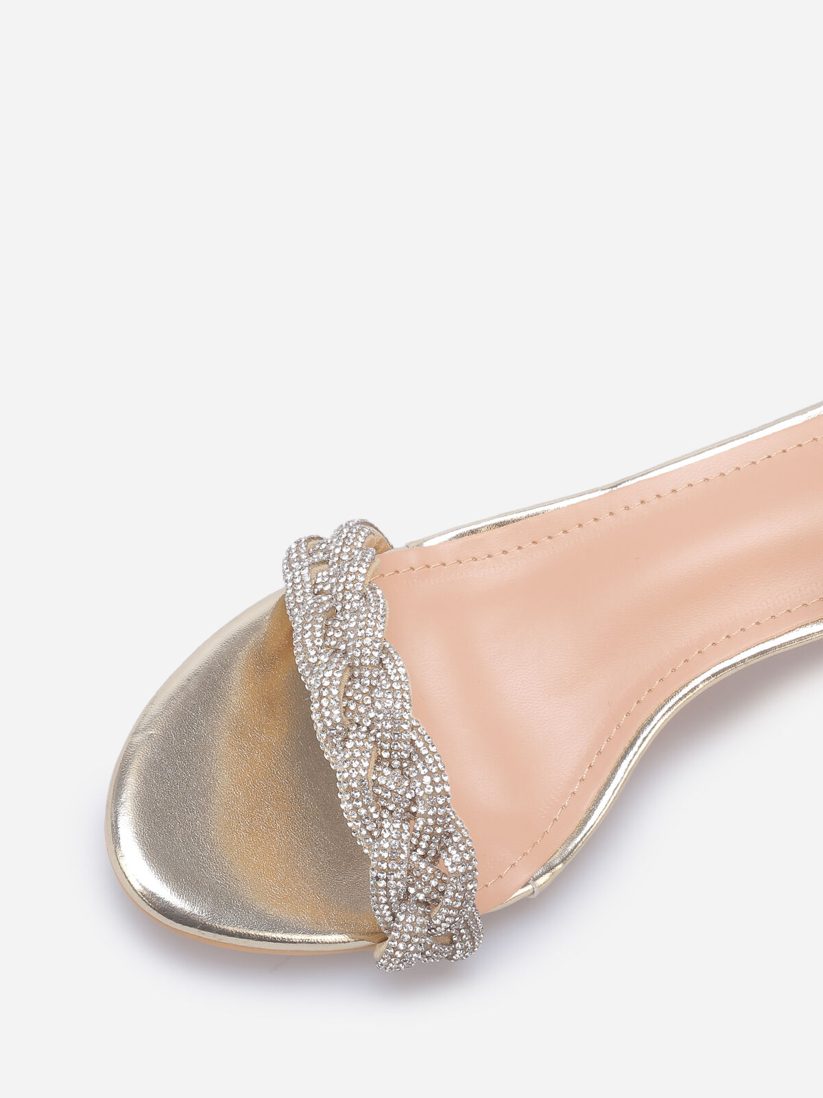 Sandales à bride tressée en strass- Doré