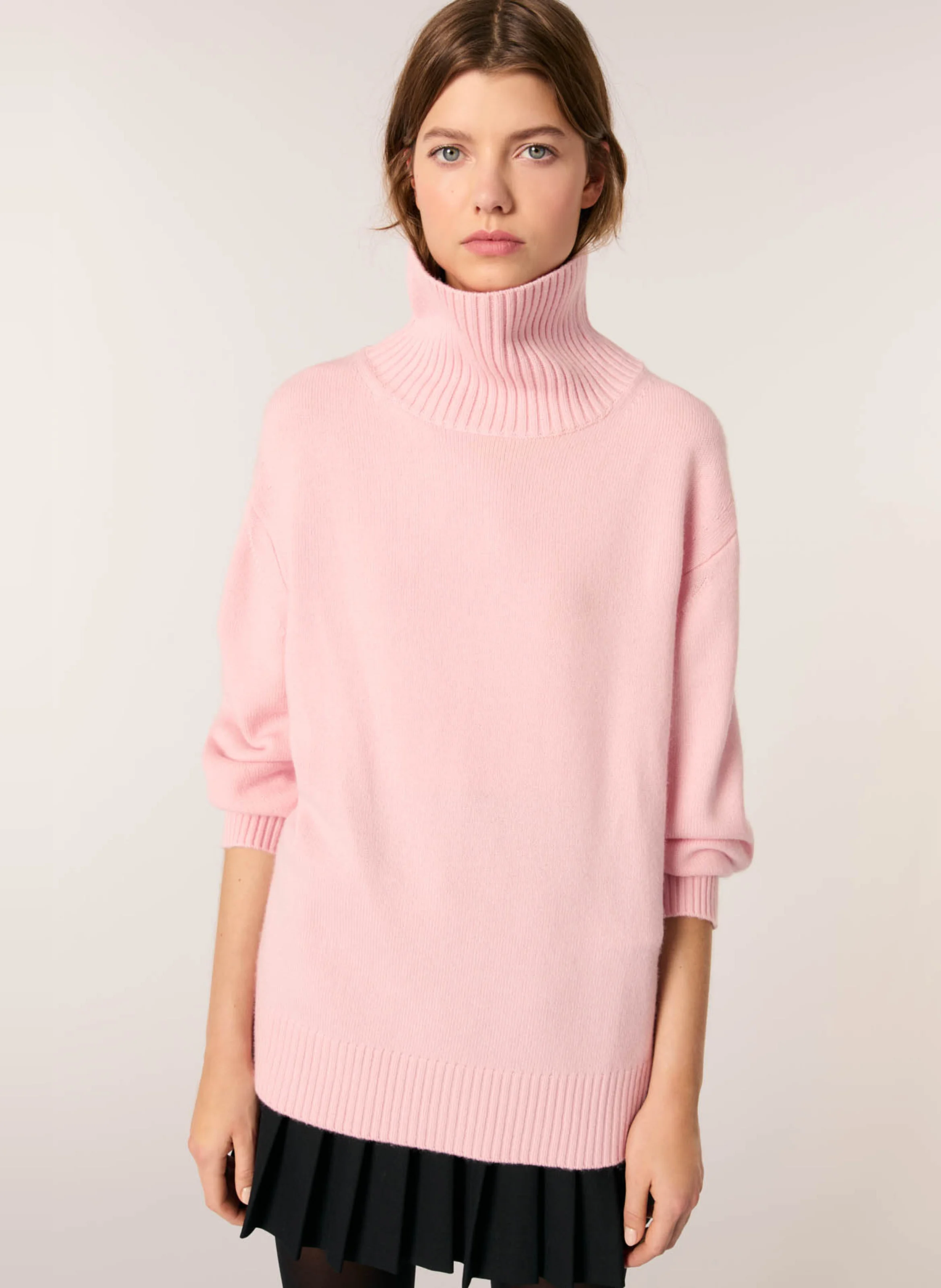 Pull col montant en laine mélangée | Rose