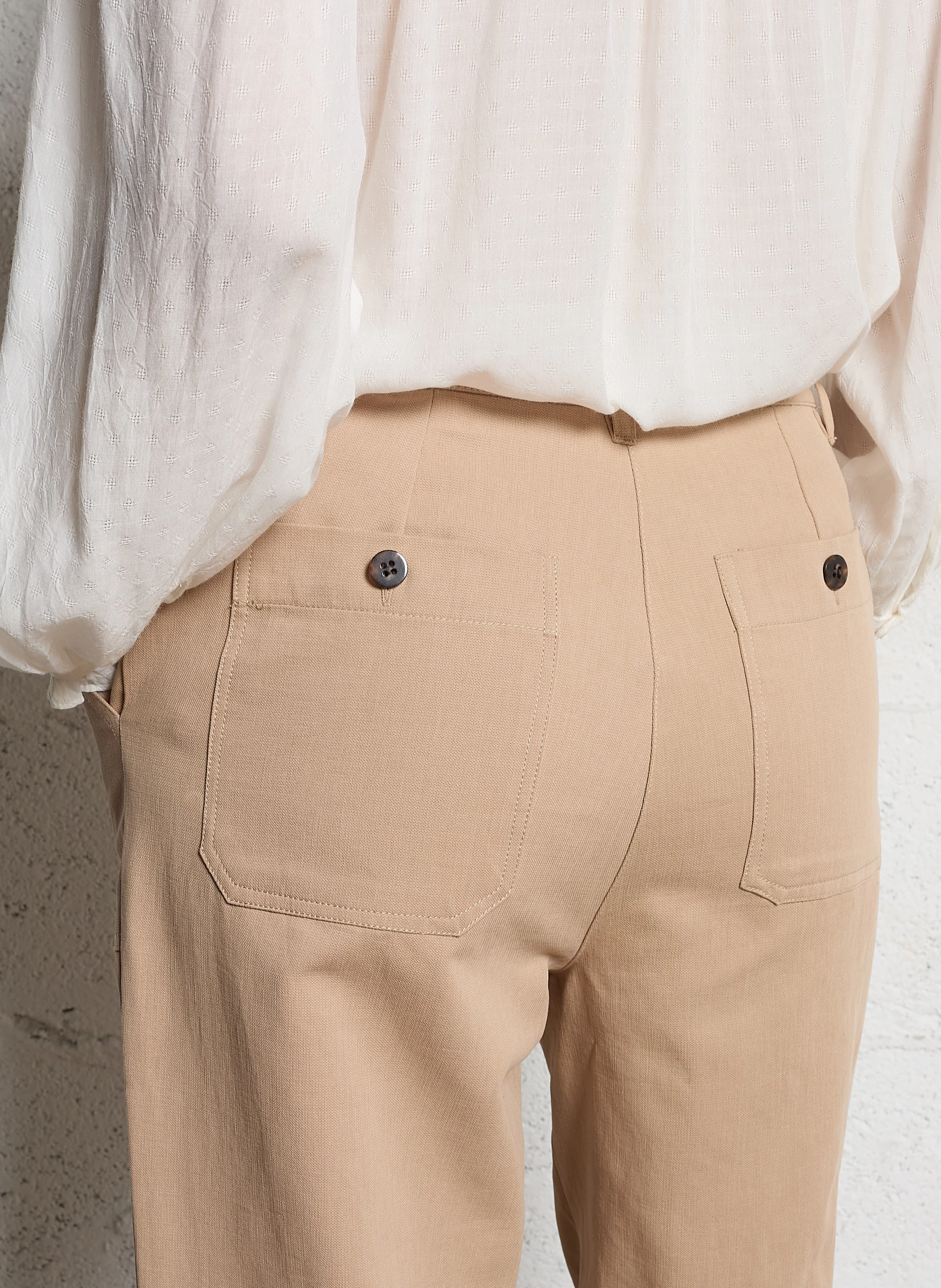 RYLESA - Pantalon droit en coton mélangé| Marron