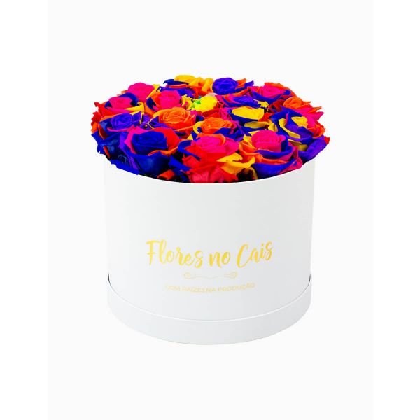 Flores no Cais Caixa de Rosas Rainbow Preservadas | (Branca, Excellent)