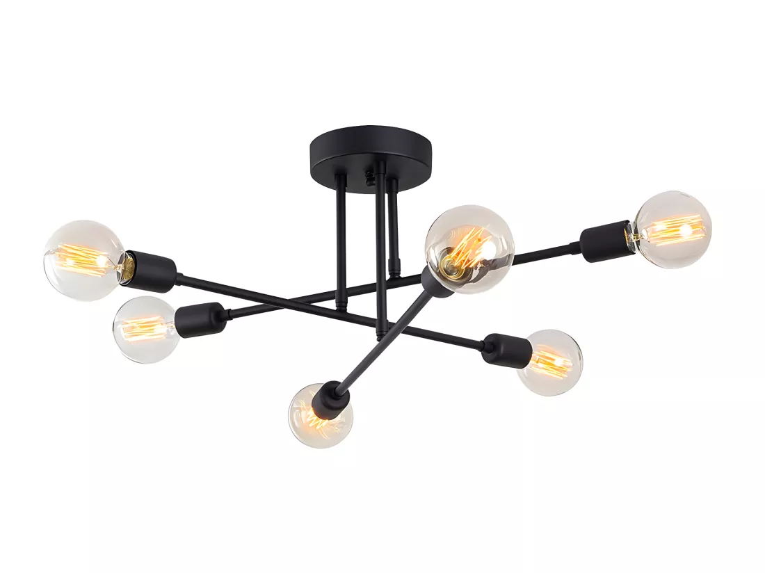 Plafonnier en métal - 3 bras - L. 64 cm x H. 30 cm - Noir - FLOWERA