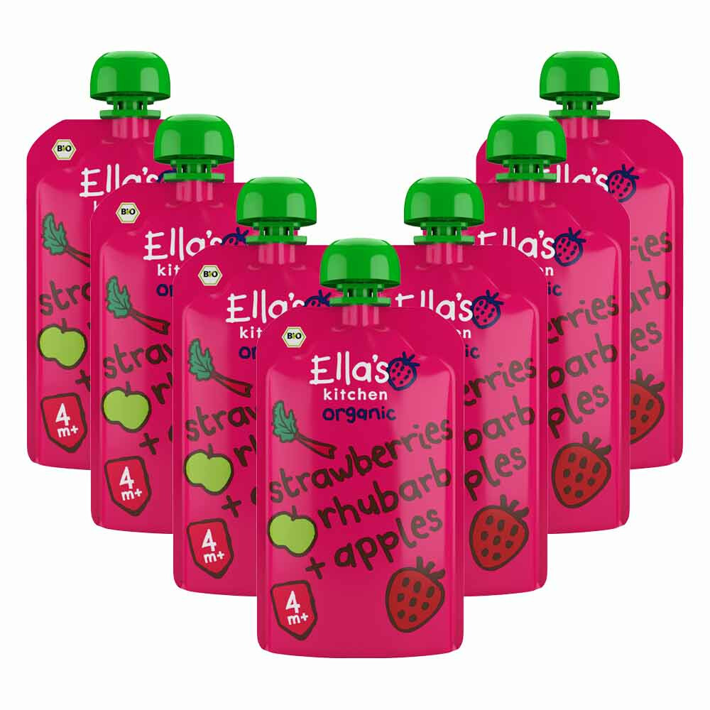 7x Ella's Kitchen Strawberry Rhubarb & Apple 4+ m 120 gr