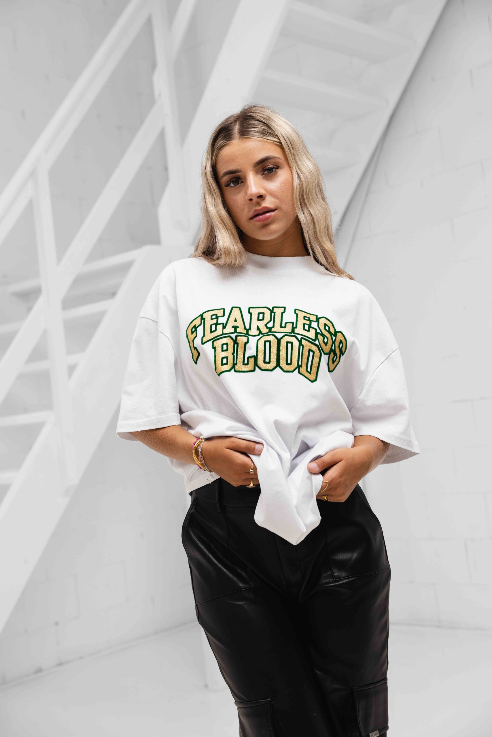 Fearless Blood Logoprint T-Shirt Dames Wit/Groen