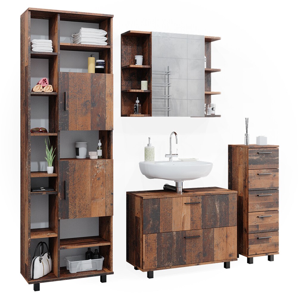 Vicco Badmöbelset Ilias Old Style modern Badezimmerschrank Badschrank Badezimmermöbel Waschtischunterschrank Waschbeckenunterschrank Spiegelschrank Midischrank Hochschrank Schranktür Schrankschublade