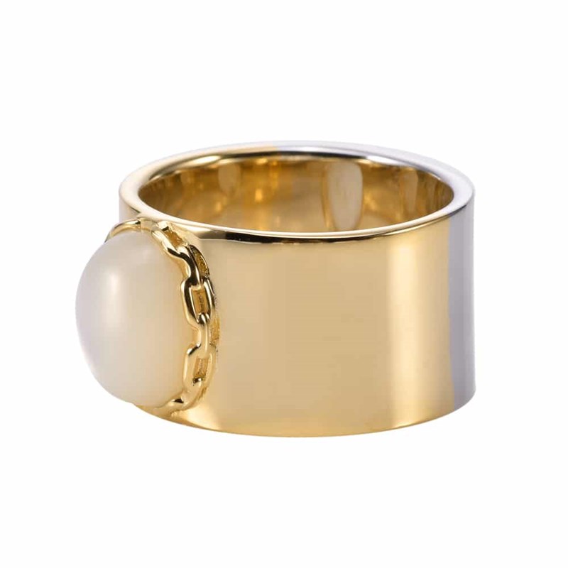 Bague Chaine Argent Doré Céline Pierre Nacre