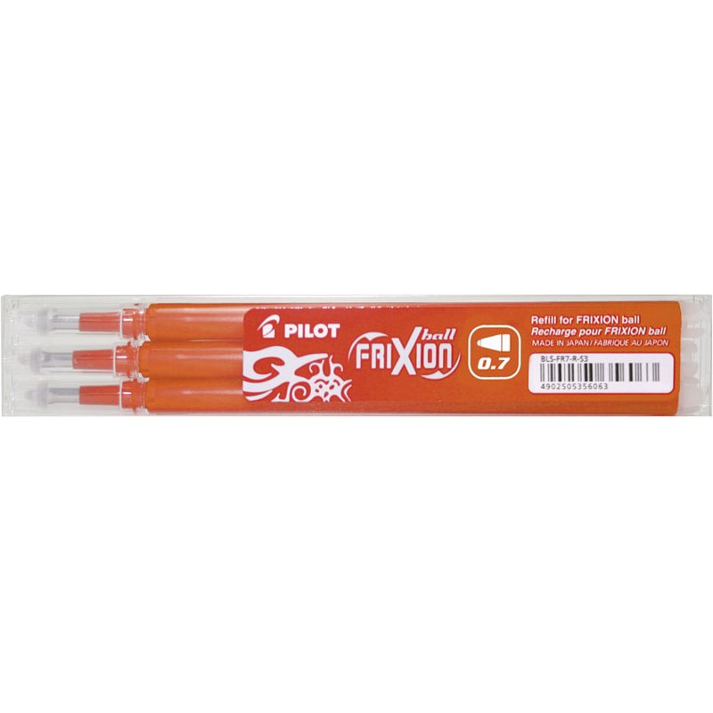 Recharge roller pilot frixion clicker écriture moyenne 0.5mm encre effaçable coloris orange set de 3 unités