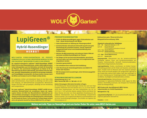 WOLF-Garten LupiGreen Herfstgazonmeststof 5 kg / 110 m² organisch-minerale meststof