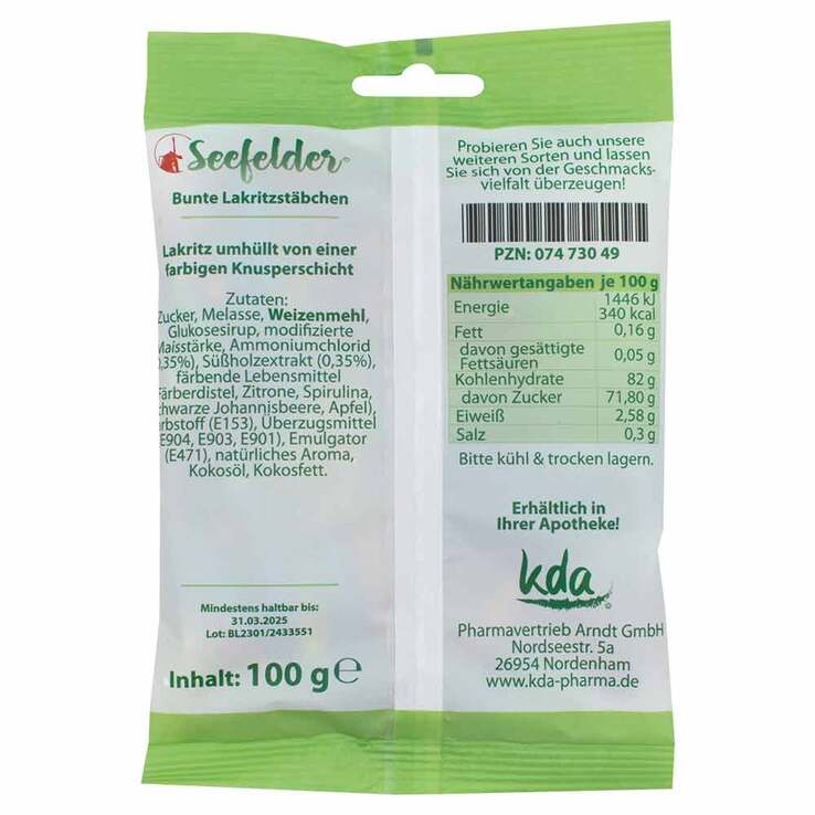 Seefelder Bunte Lakritzstäbchen KDA, 100 g