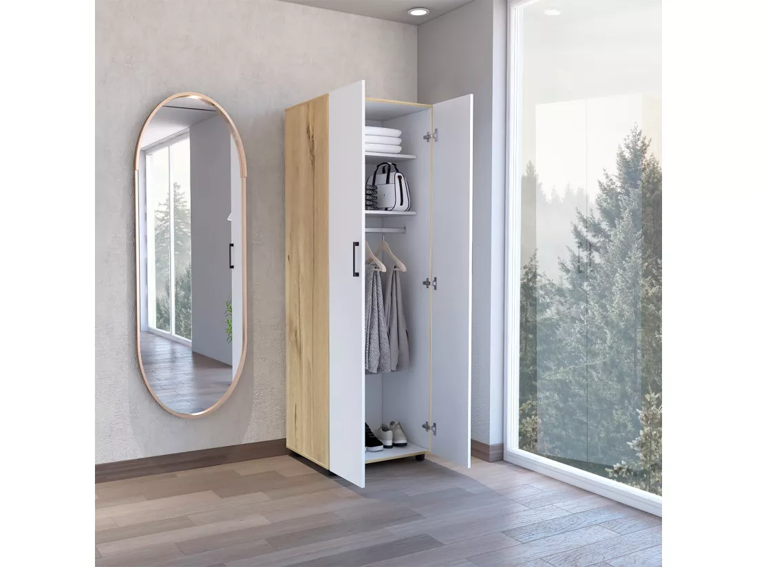 Armoire éther à 2 noDo, 180 cm à x 60 cm et x 48,5 cm P, blanc / dune