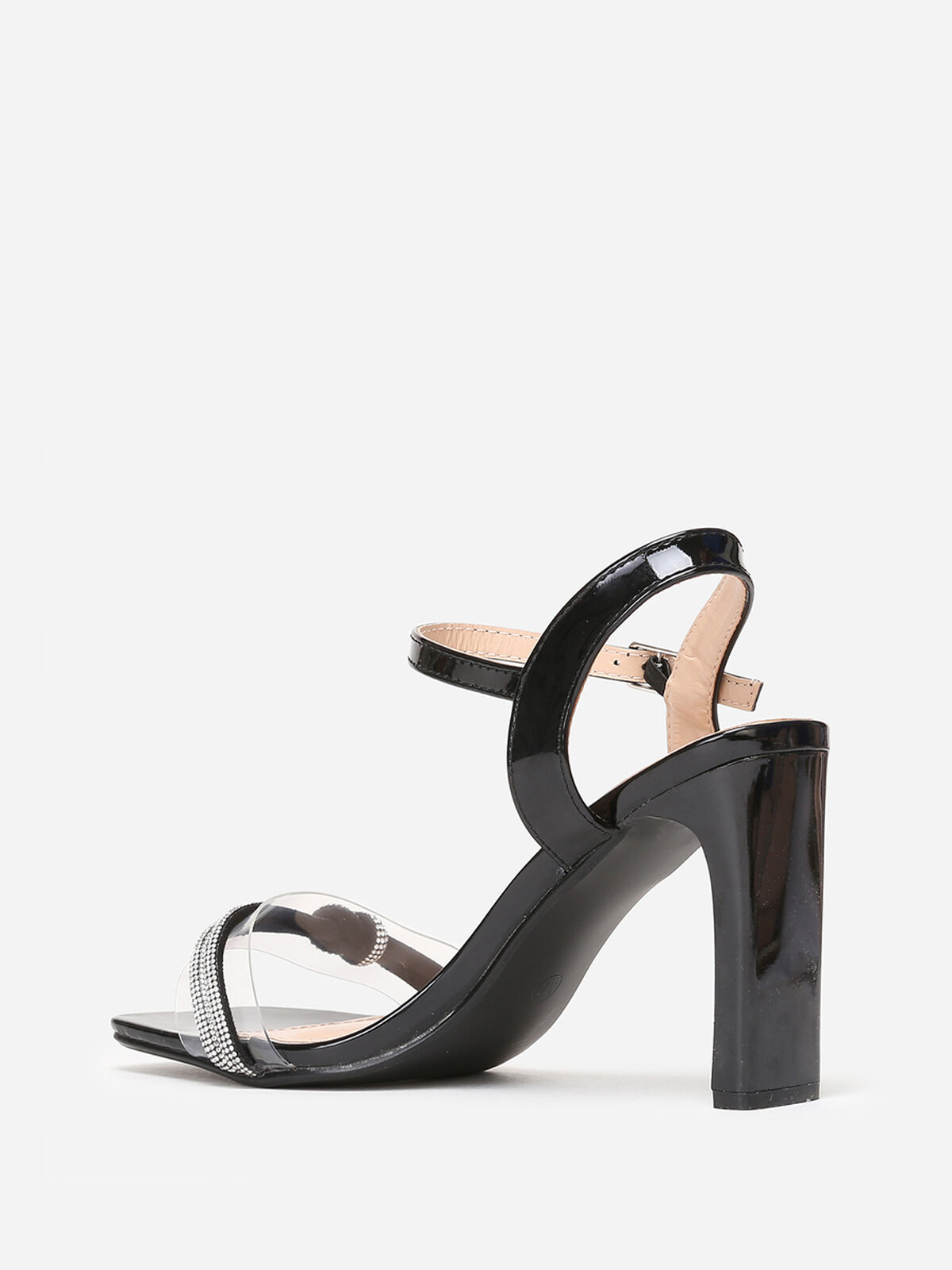 Sandales carrées vernies à strass- Noir