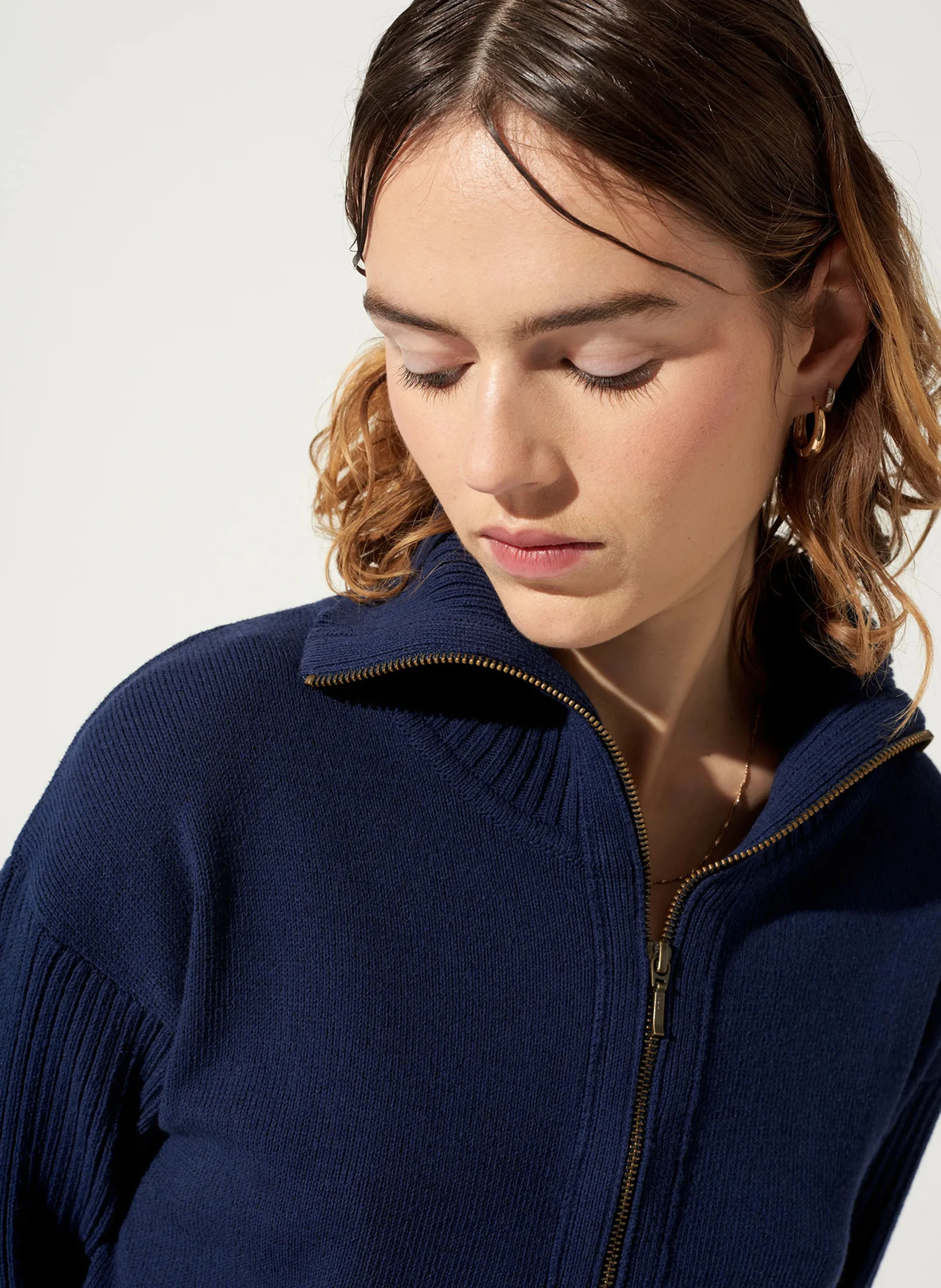 GORDAN - Pull col camionneur zippé | Bleu