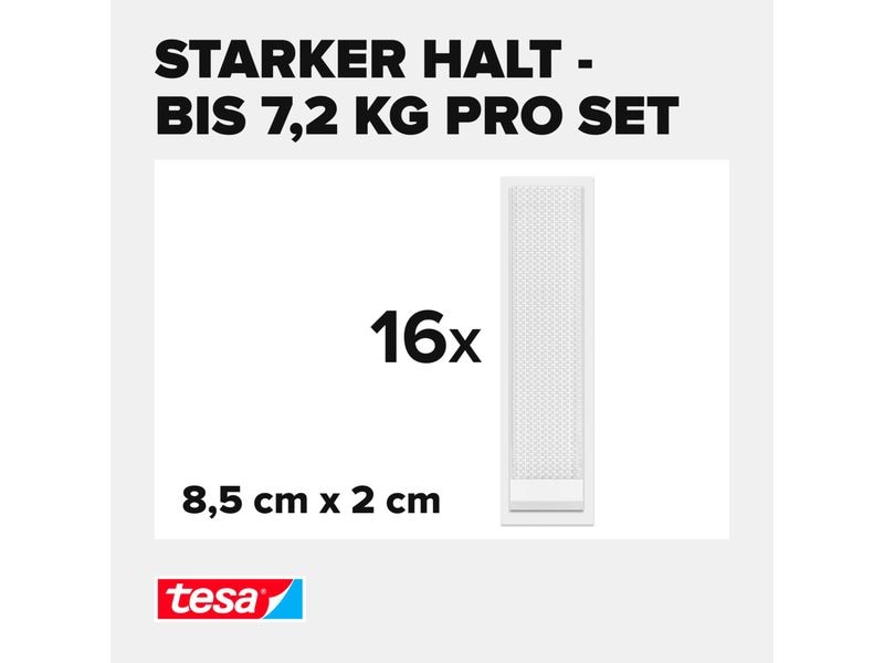 tesa Montagestreifen Powerstrips CLICK Large 16 Paar, 7.2 k Klett-Klebepads zum An- und Abklicken von Bilderrahmen und Wanddekorationen ohne Bohren