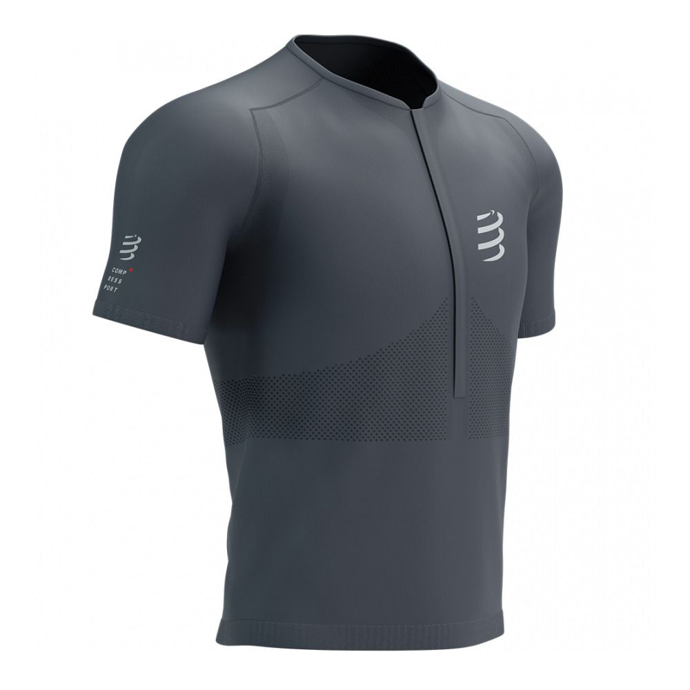 Compressport TRAIL HALF-ZIP FITTED - Maillot Homme magnet/white