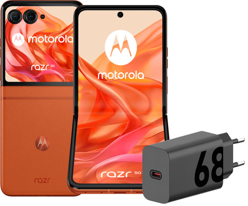 Motorola Razr 50 256GB Oranje 5G + Motorola Oplader 30W Zwart + Usb C Kabel 1m Zwart