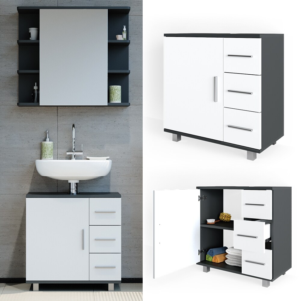 Vicco Waschtischunterschrank Ilias Badschrank Badezimmerschrank Waschbeckenunterschrank Unterstellschrank Weiß Anthrazit