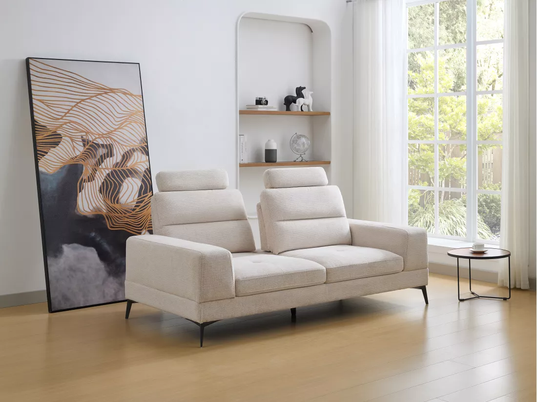 Canapé 3 places en tissu texturé beige avec dossier avance-recule UDALIO