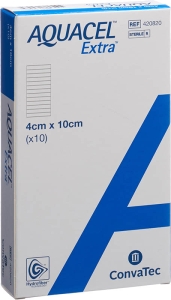 AQUACEL EXTRA Hydrofiber Verband 4x10cm, 10 Stück