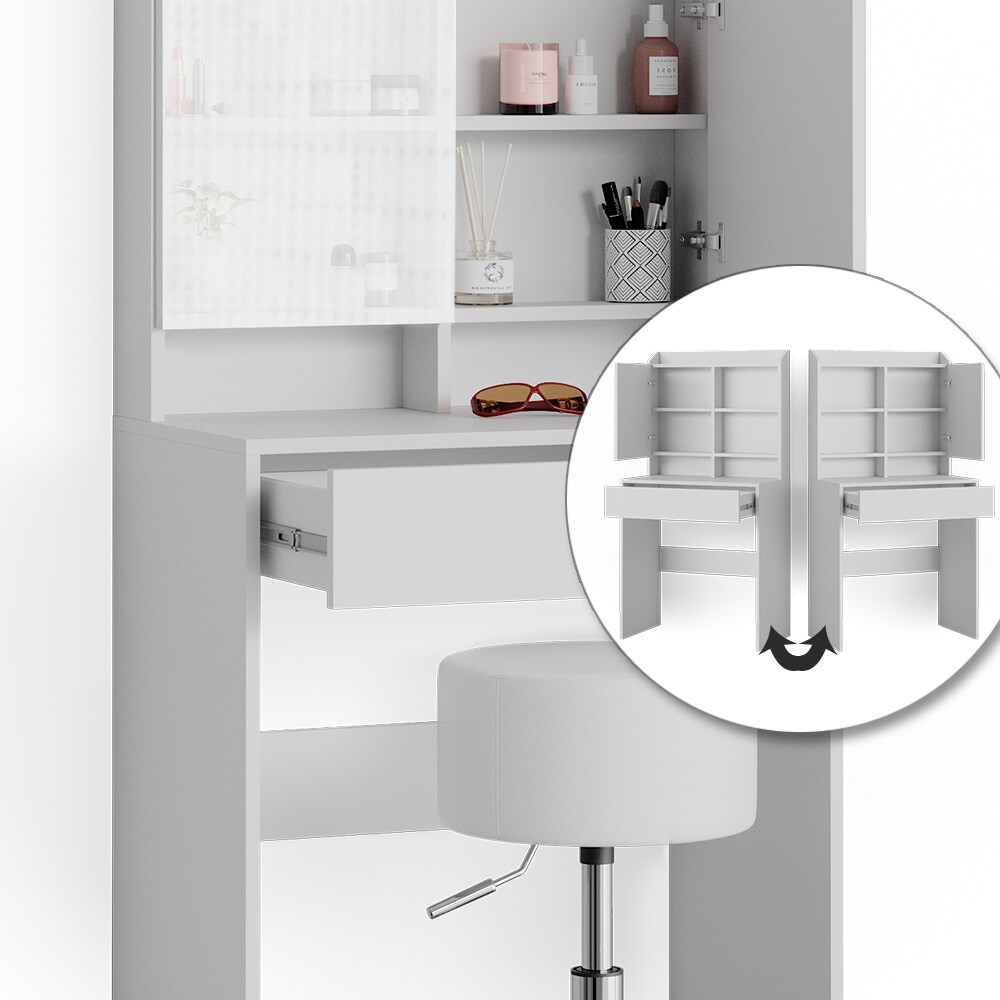 Vicco Schminktisch Frisiertisch Frisierkommode Laura Weiß Hocker 70x136 cm Spiegelschrank modern Schlafzimmer Kommode Schminkspiegel Schrank Schublade Kosmetiktisch Make-Up-Tisch