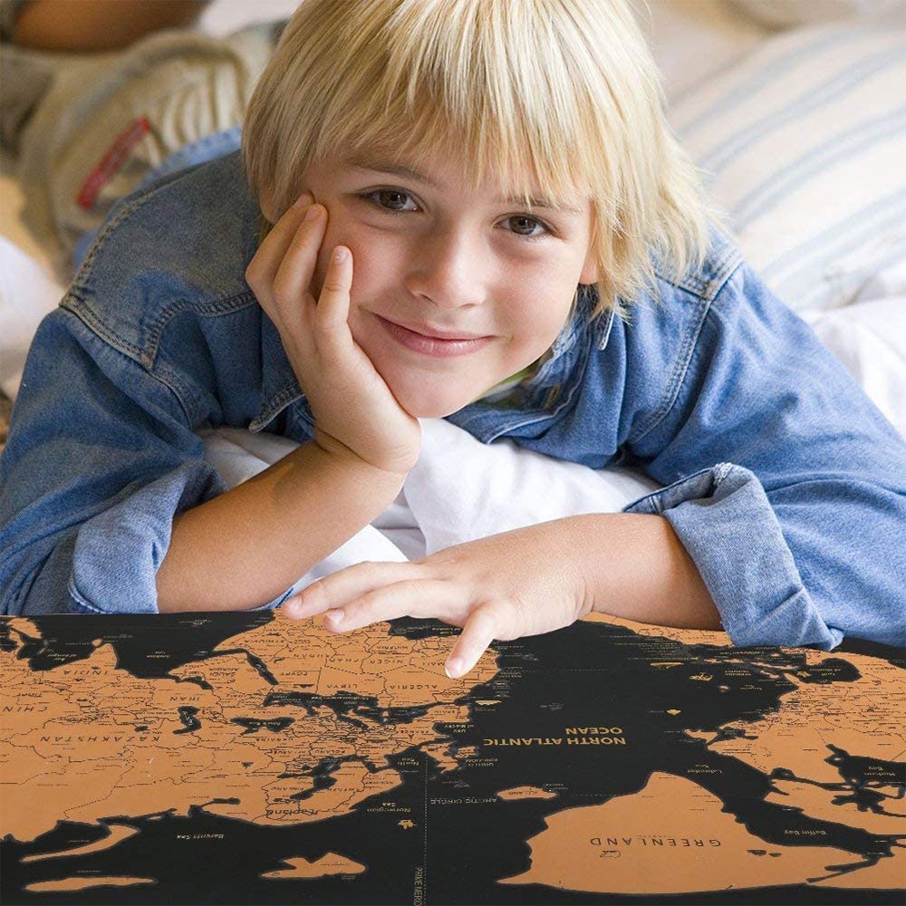 (82x59cm) Rubbel Weltkarte Scratch Map Poster Schwarz