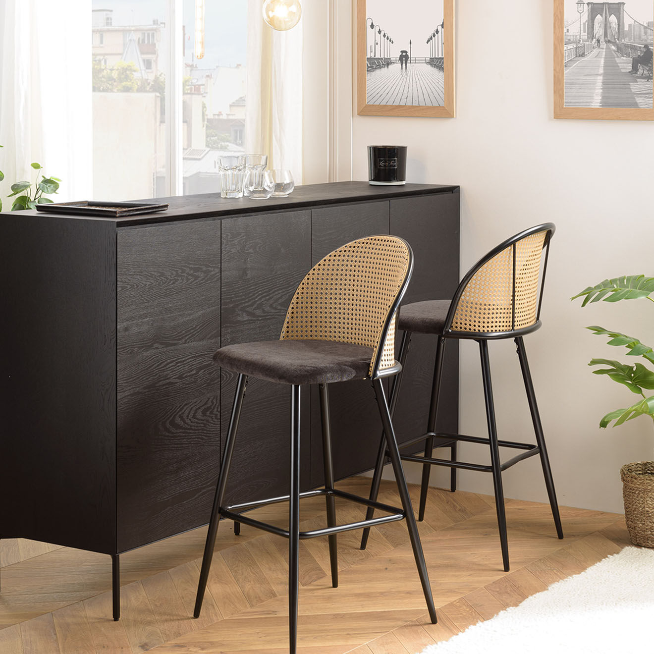 Macabane 2 Tabourets de bar Léa noirs - 48x54x102 cm