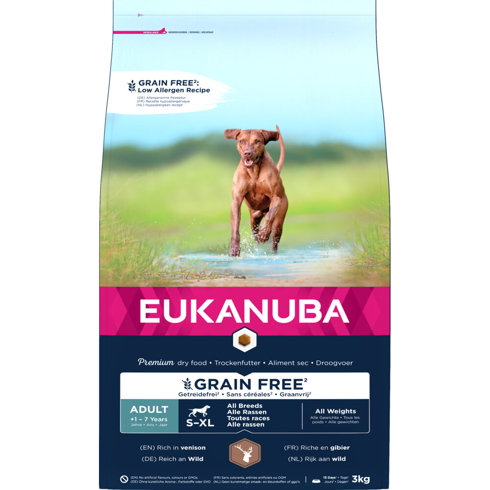 3x Eukanuba Hondenvoer Graanvrij Hert Adult All Sizes3 kg