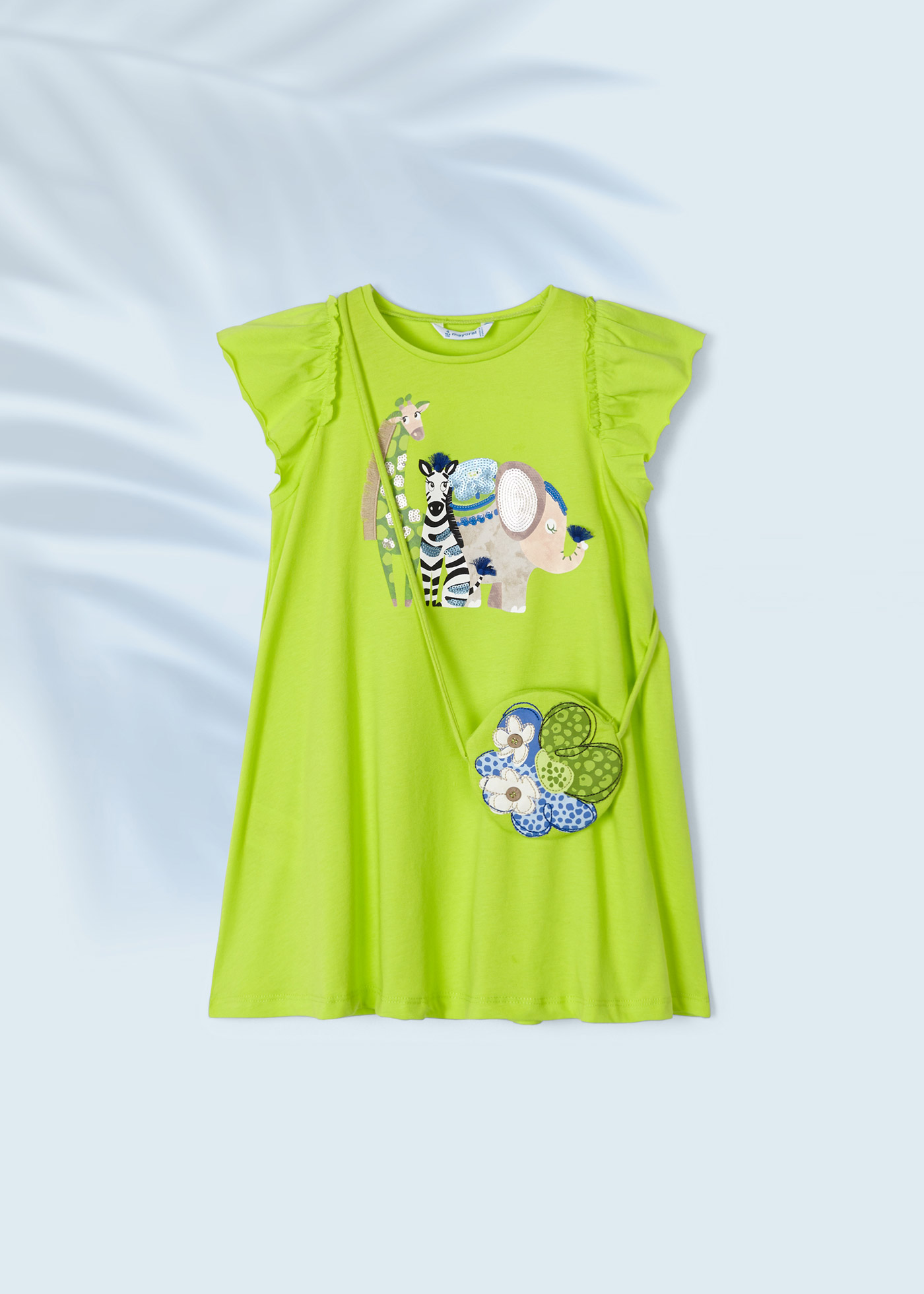 Vestido com apliques e bolsa de algodão para menina
