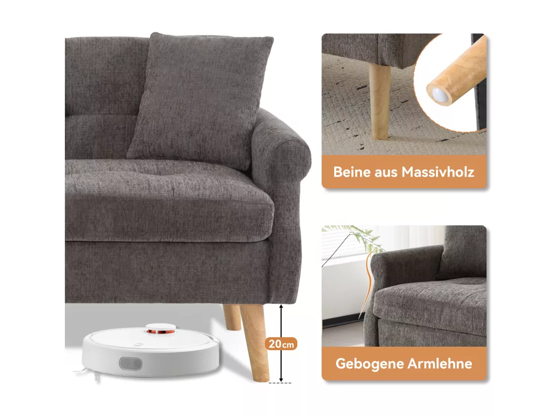 Haobosic - Canapé Double en Tissu Chenille Moderne avec Coussins Épais, Design Ergonomique, Pieds en Bois Massif - Parfait pour Salon