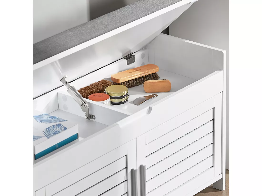 Banc De Rangement Avec Coussin Rembourré Meuble Bas Entrée Commode À Chaussure, Fsr102-w