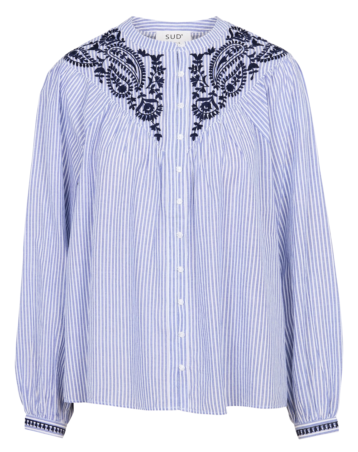 CIPOLIE - Blouse rayée à broderies | Bleu
