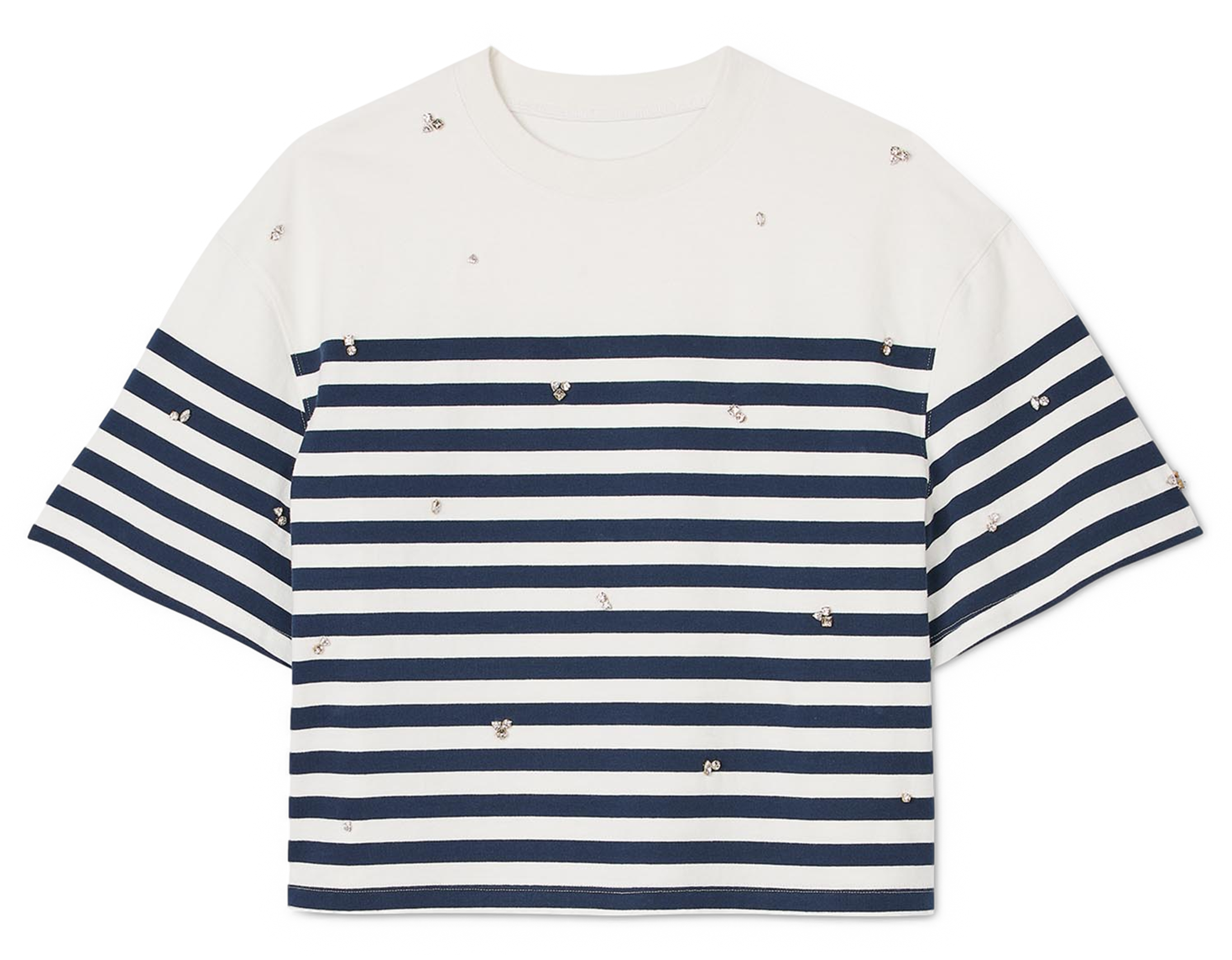 Tee-shirt rayé strass en coton| Bleu