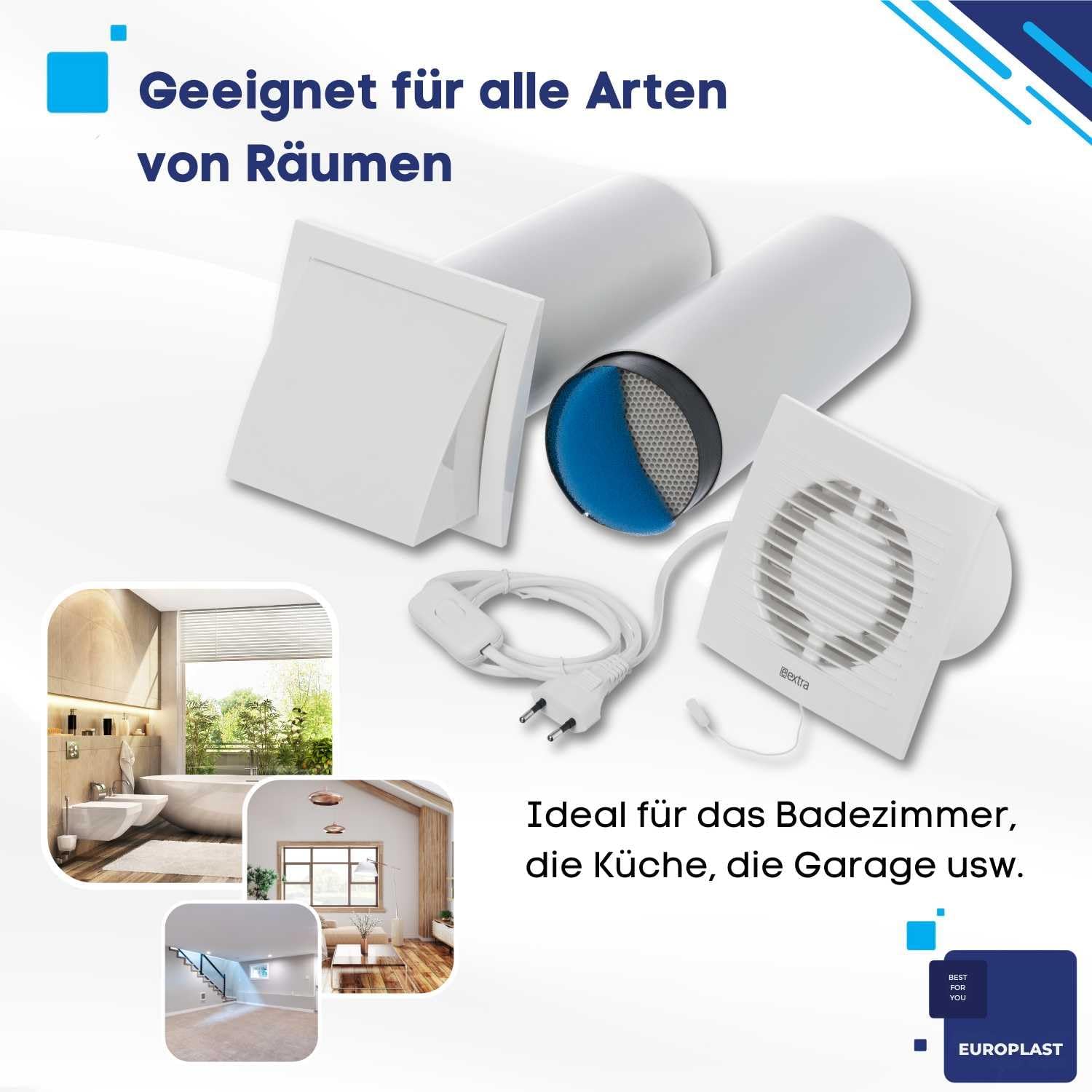 EUROPLAST 100mm Dezentrale Lüftung mit Wärmerückgewinnung mit Mit Kabel - Weiß Lüftungsanlage mit Wärmerückgewinnung - Dezentrale Wohnraumlüftung